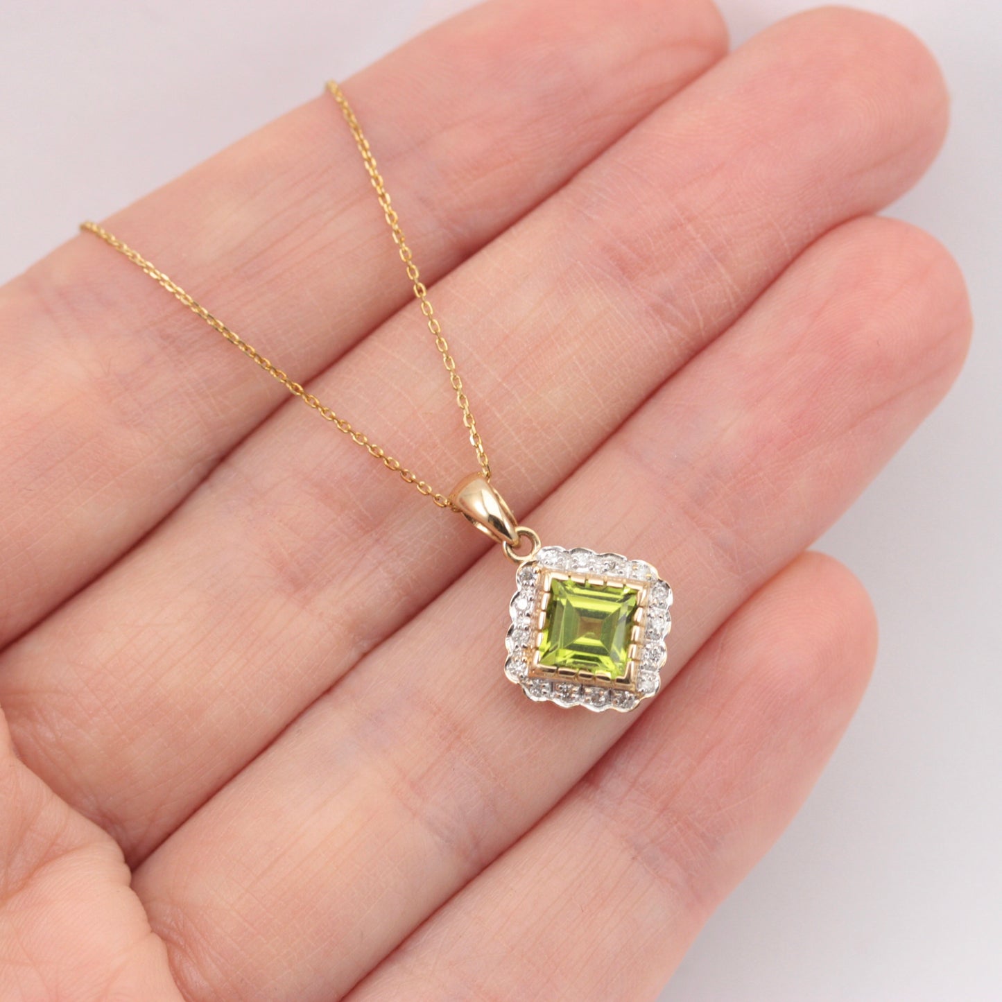 Pre-owned 9ct Gold Peridot Diamond Pendant, Luke Stockley