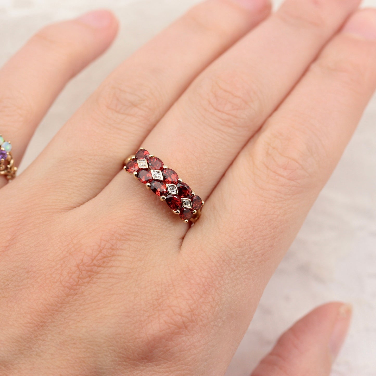 two row garnet ring