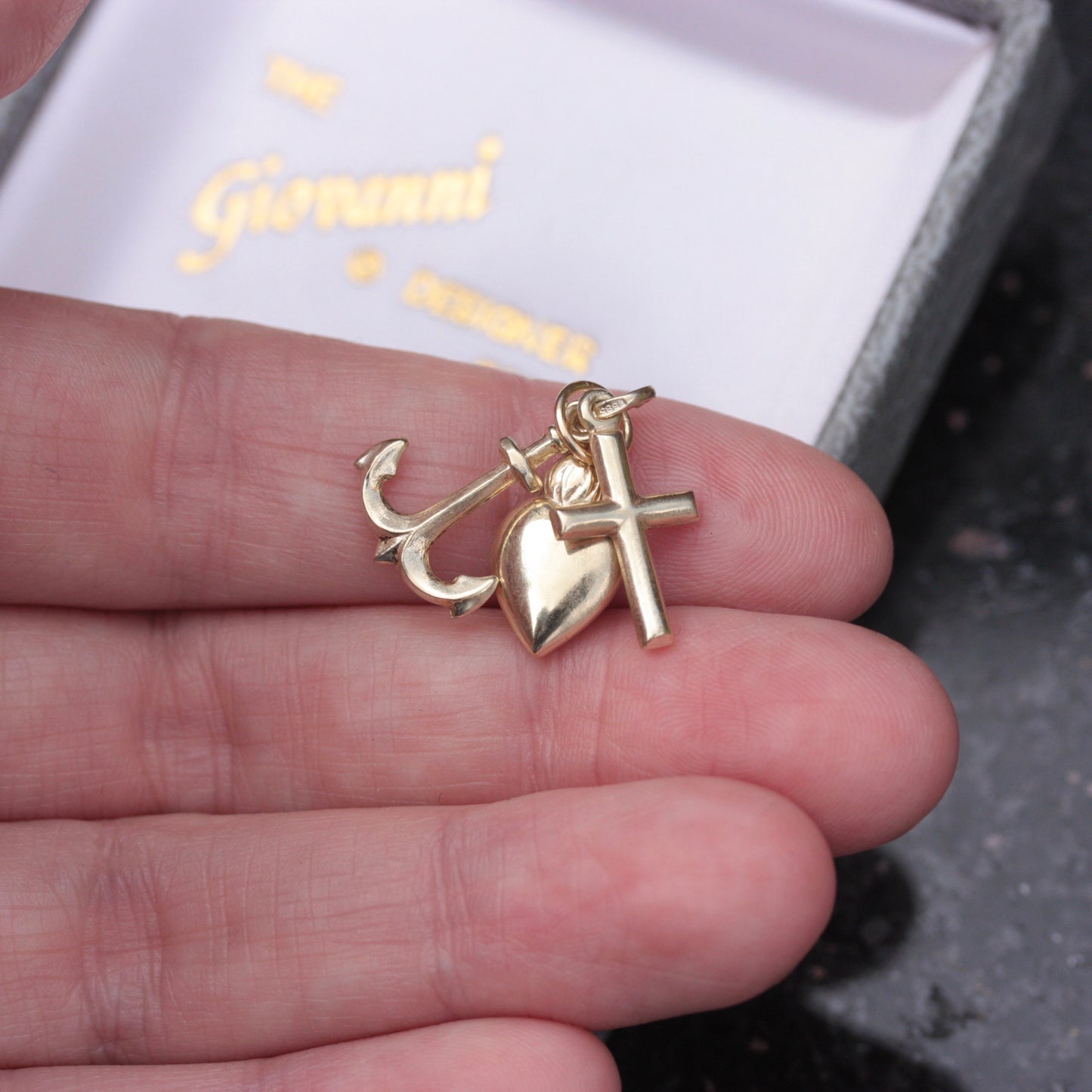 Vintage 14K Gold Hope, Faith & Charity Charm, Anchor Heart Cross
