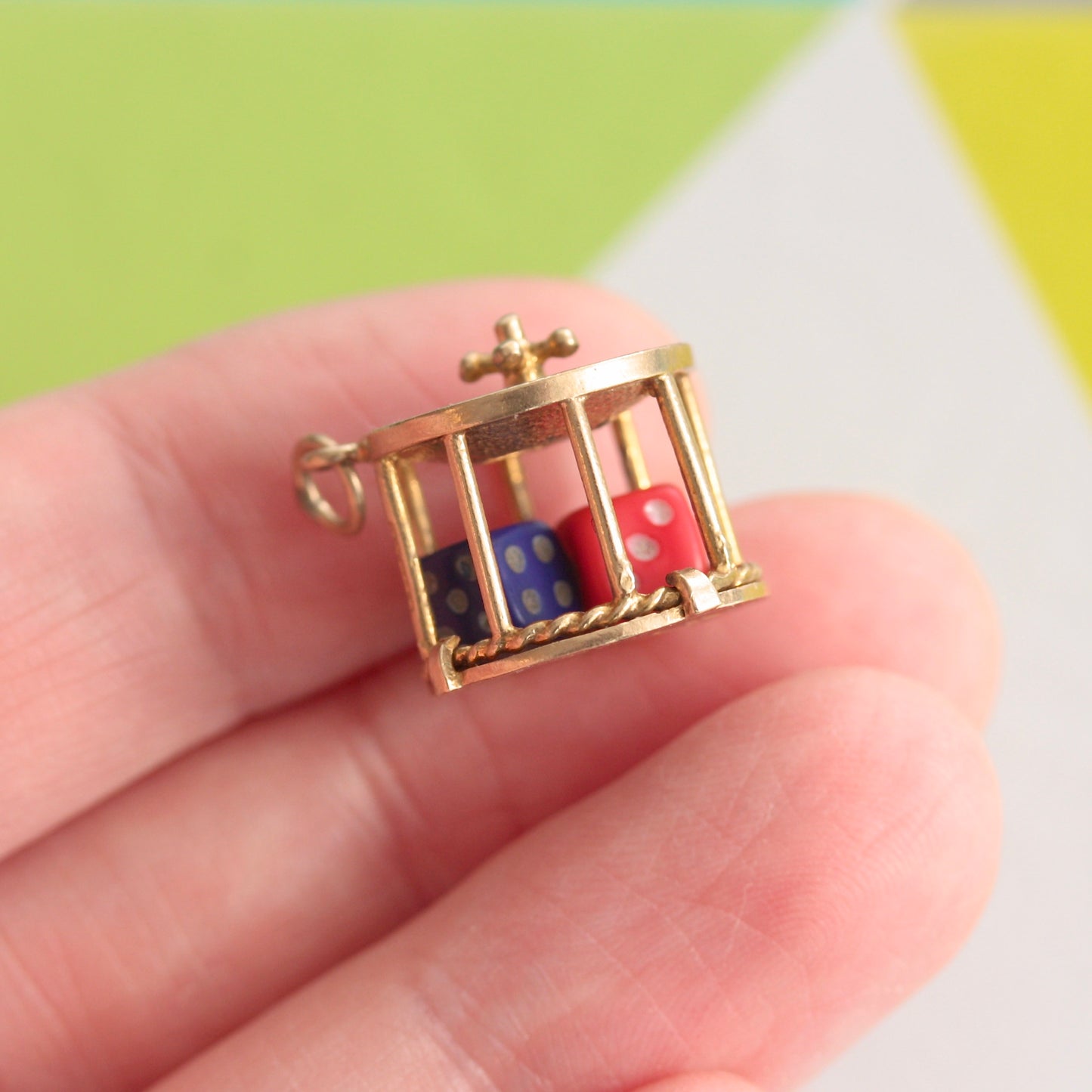 vintage 1960s gold caged dice charm