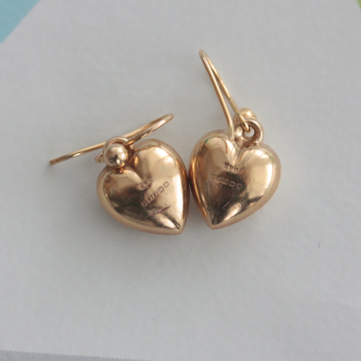 vintage 9ct gold puffy heart earrings