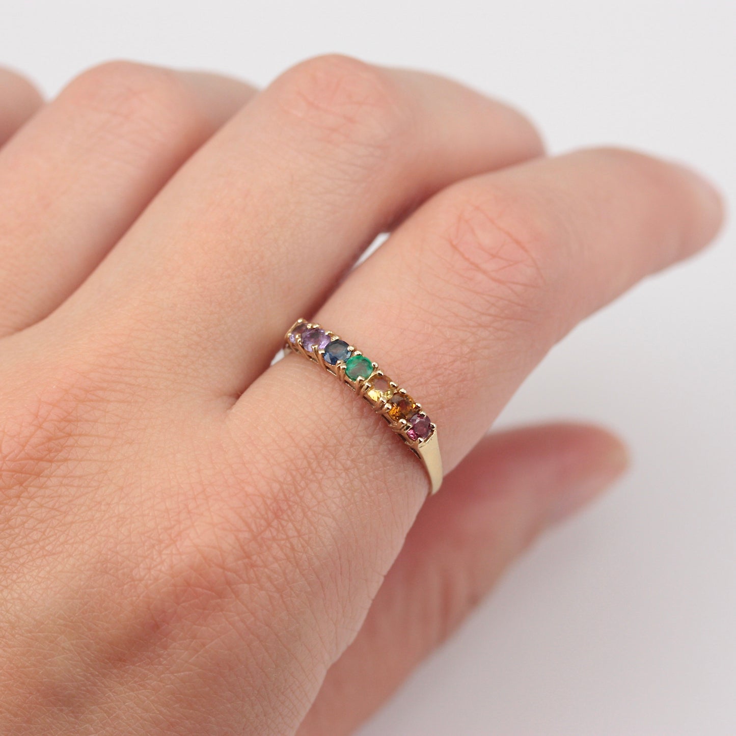 9ct gold rainbow gemstone ring