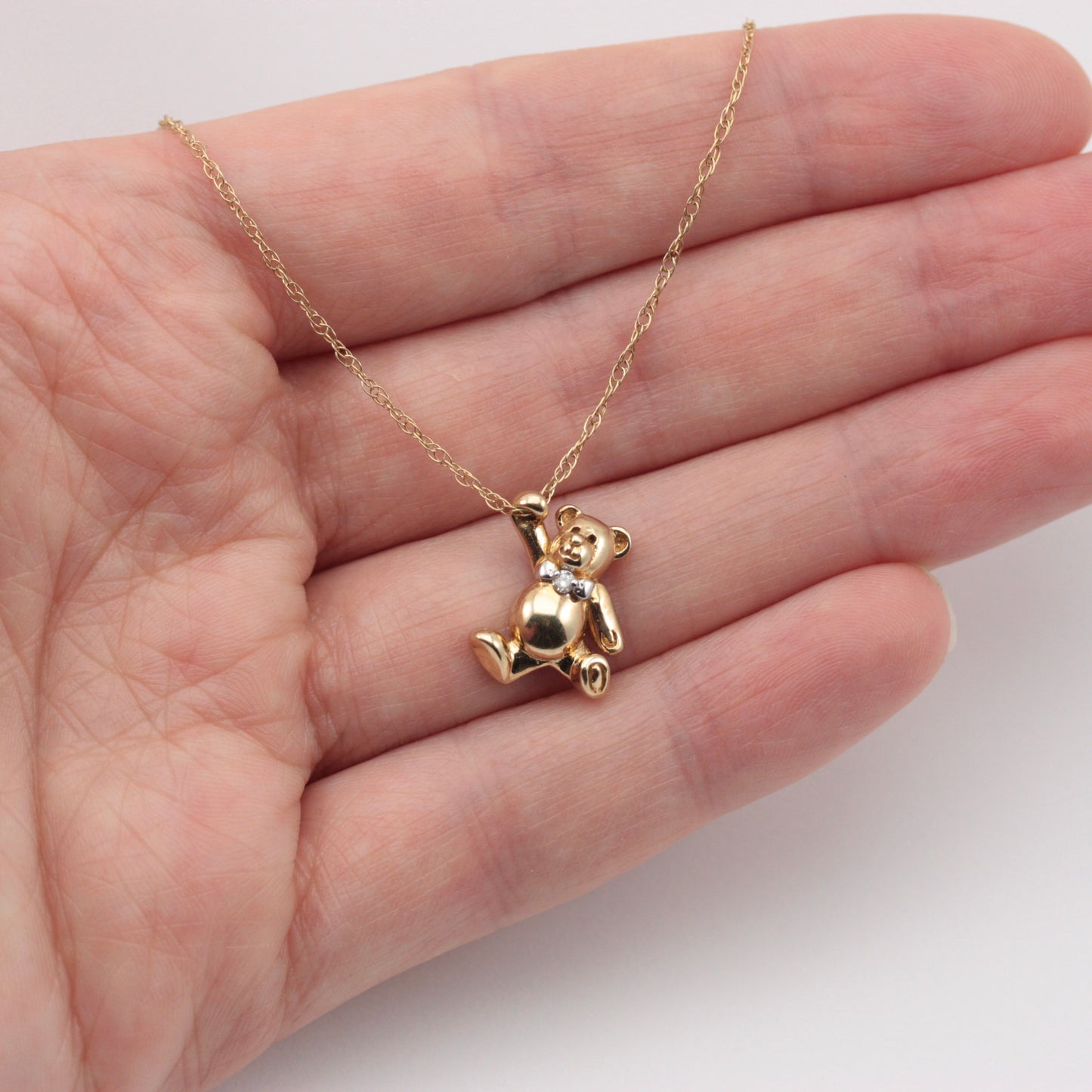 Vintage 9ct Gold Hanging Teddy Bear Pendant on Chain, c1990