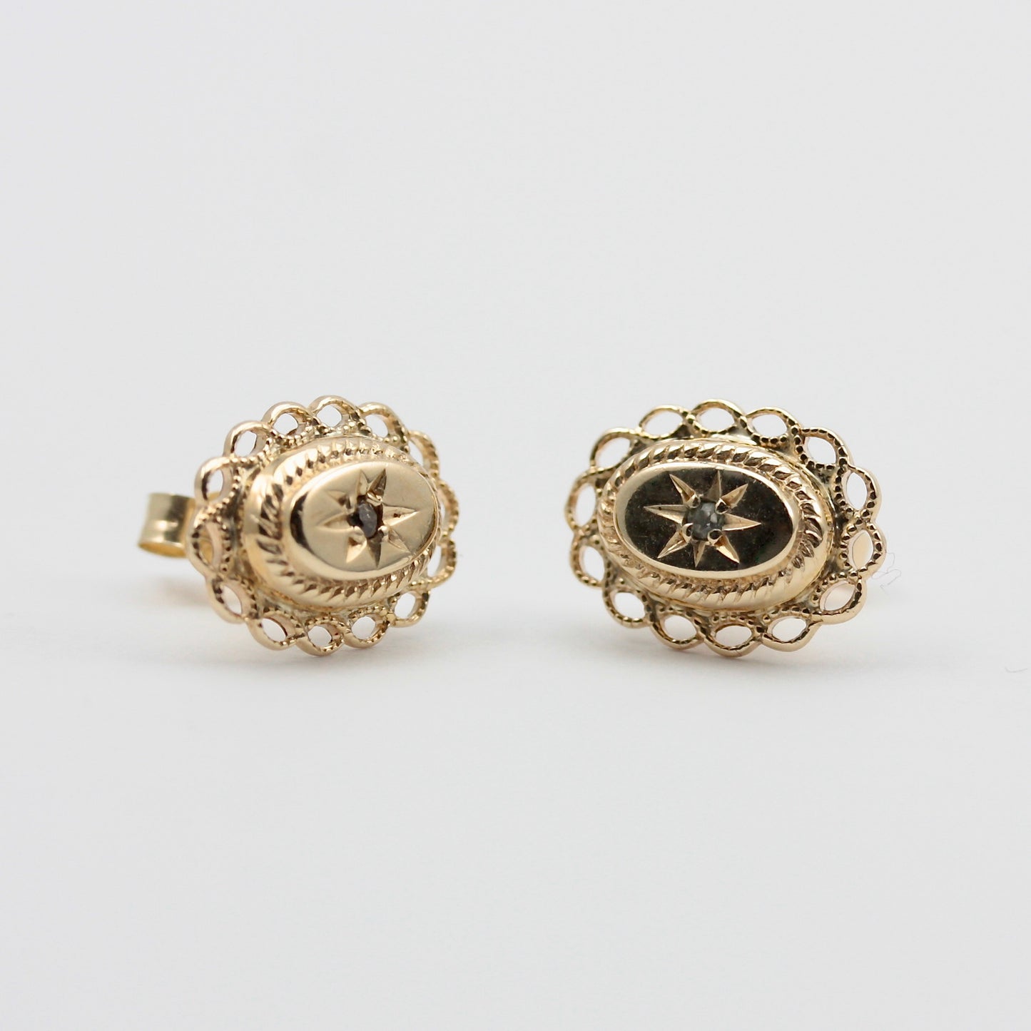 Vintage 9ct Gold Star Set Diamond Stud Earrings, 1978