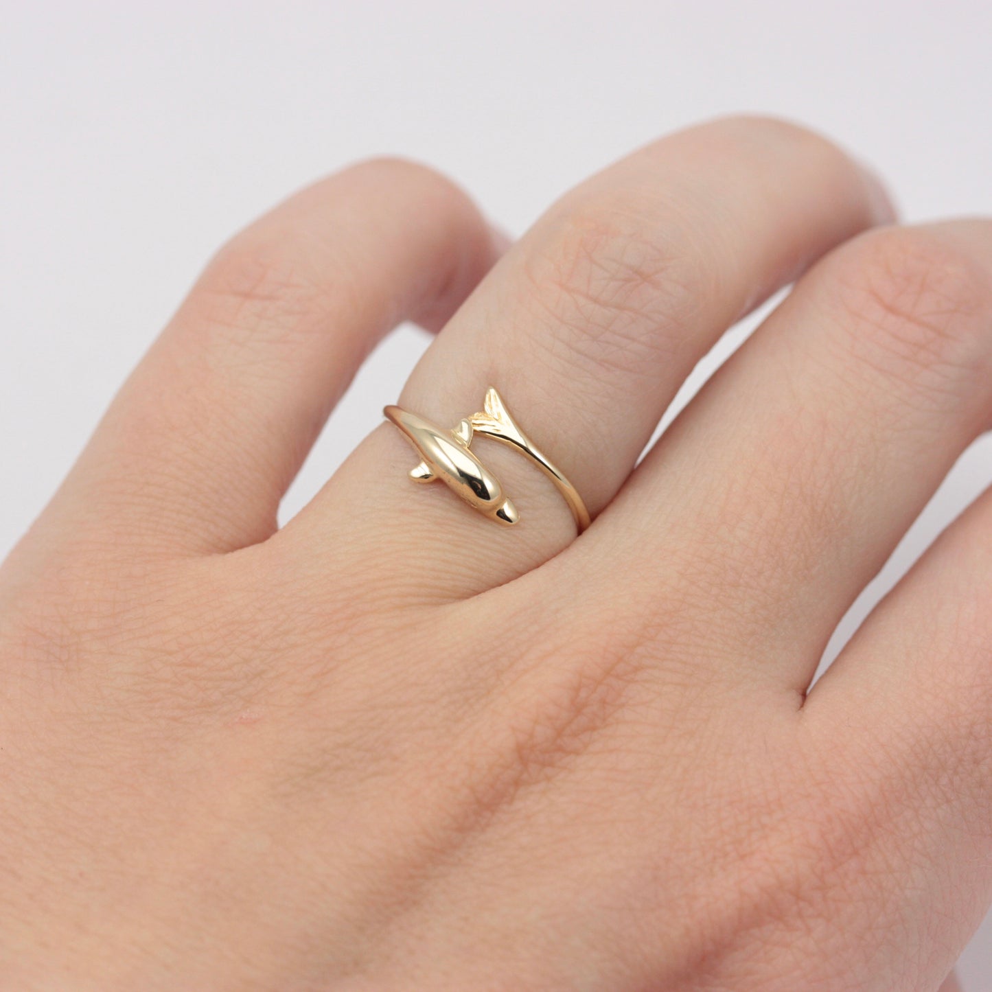 Pre-owned Dainty 9ct Gold Dolphin Wrap Ring