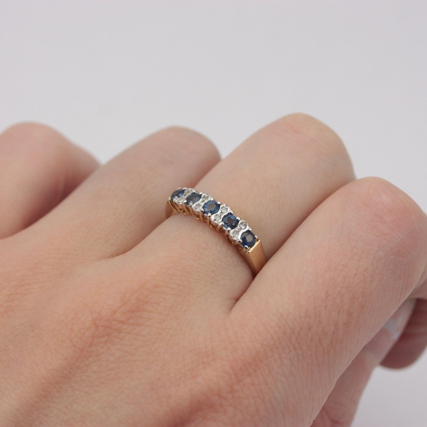 Vintage 9ct Gold Sapphire & Diamond Half Eternity Band Ring