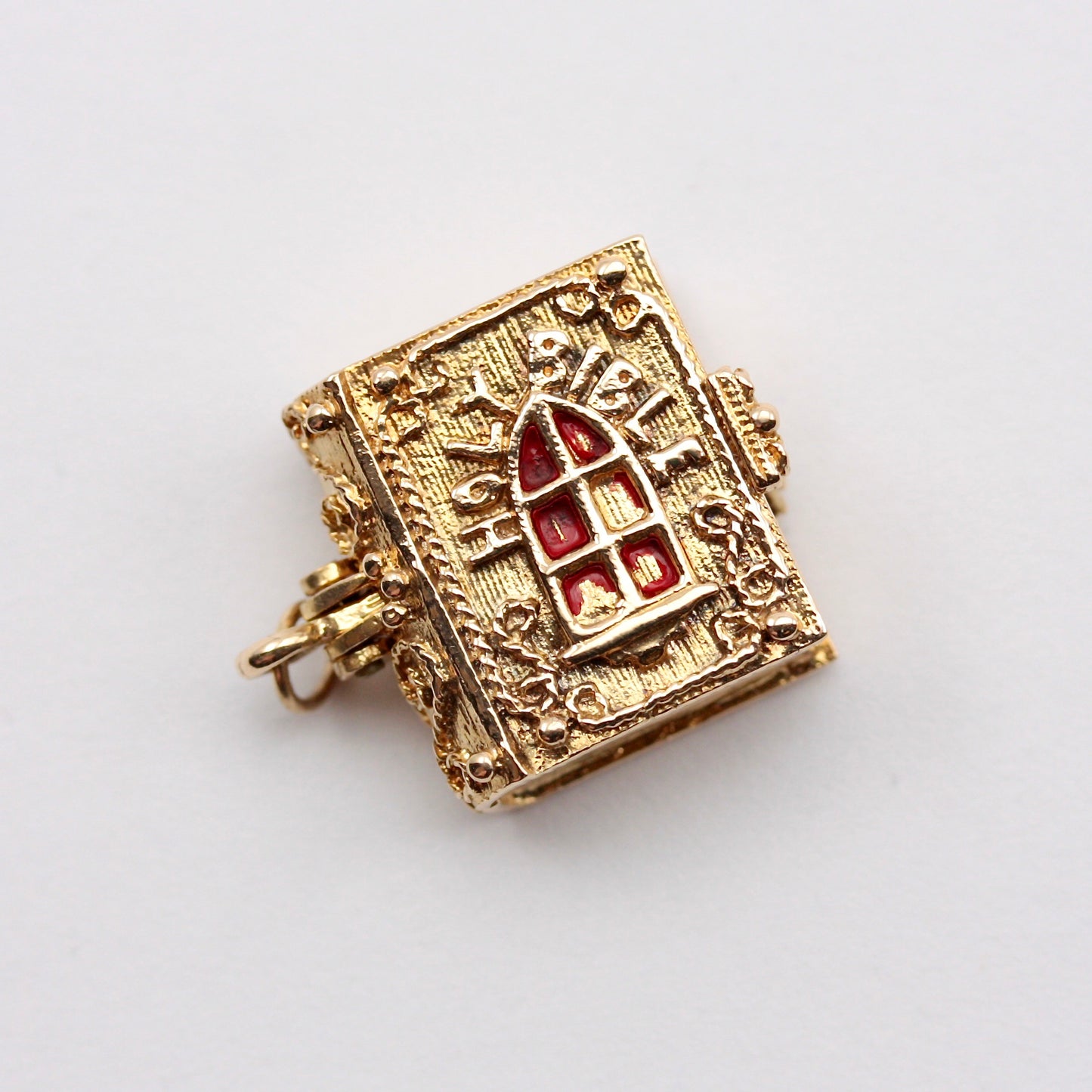 Vintage 9ct Gold Opening Bible Charm with Angel, by Nuvo, 1972