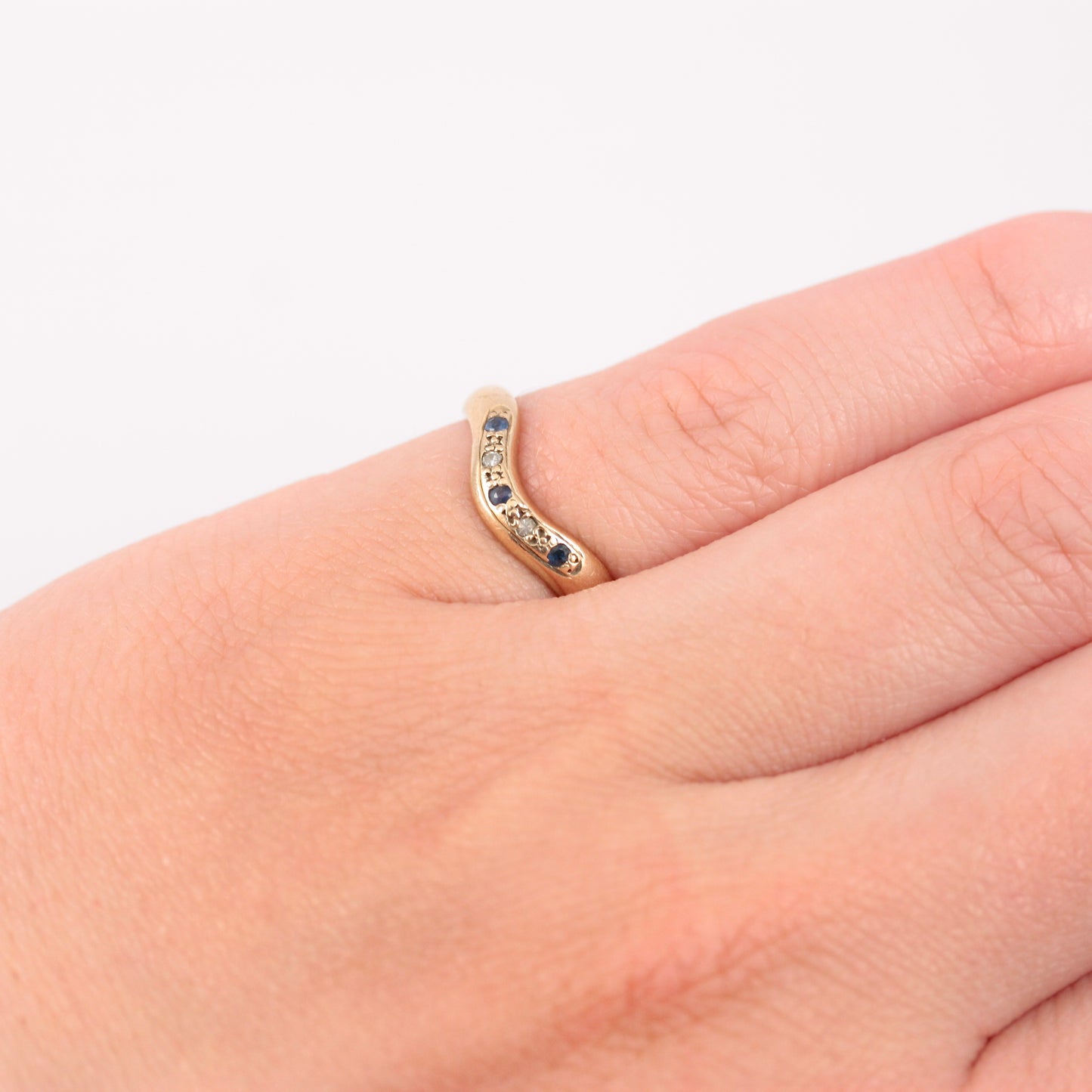 Vintage 9ct Gold Sapphire and Diamond Wishbone Ring, 2000