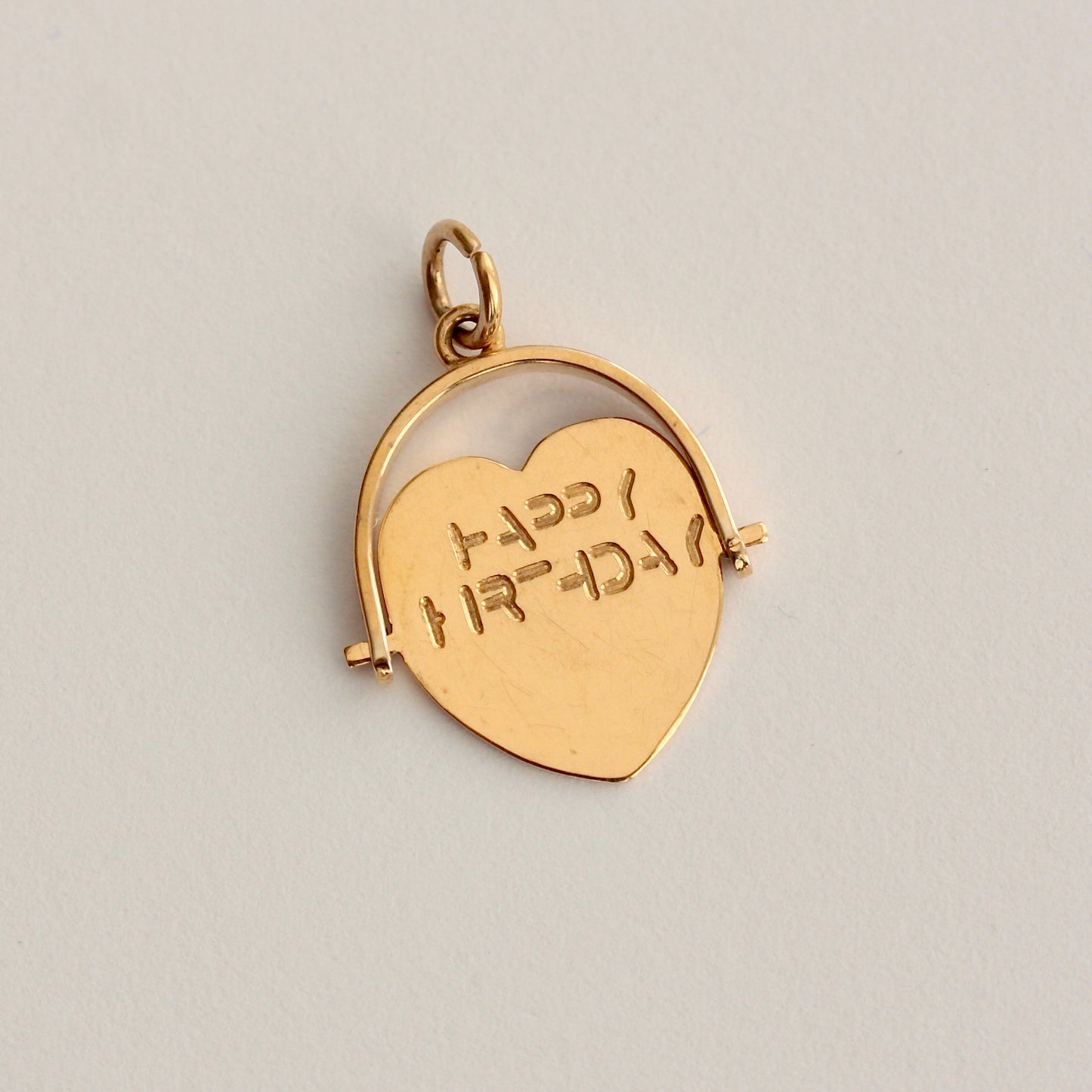 vintage 9ct gold heart happy birthday spinning pendant