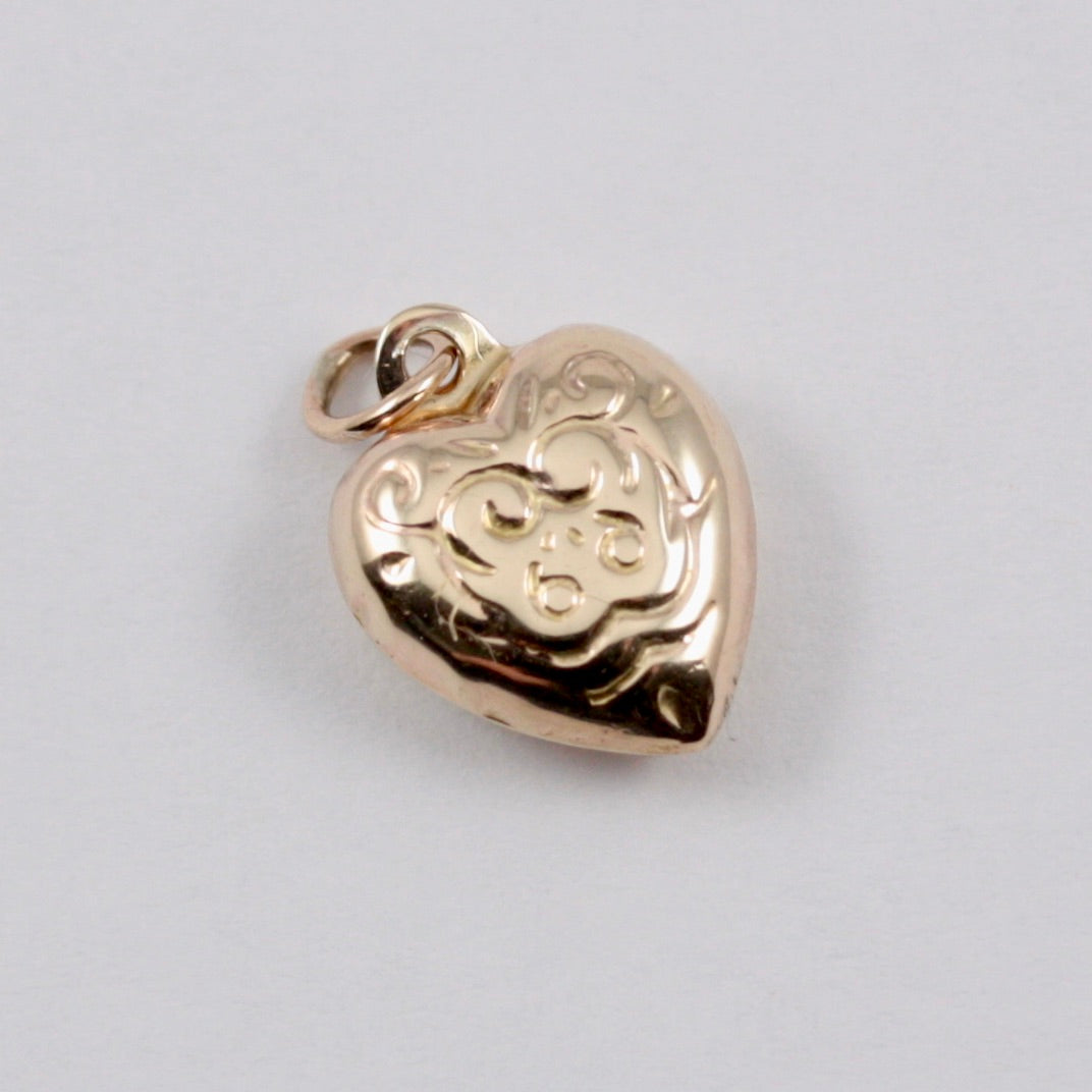 Small Vintage 9ct Gold Puffy Heart Charm