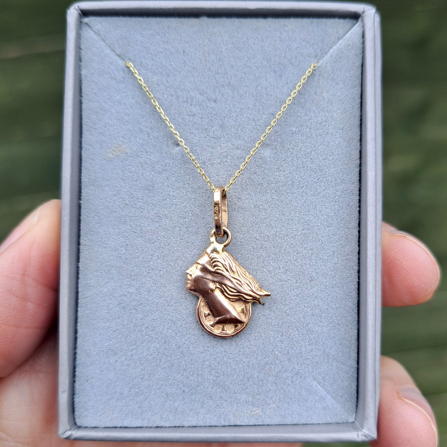 Vintage 9ct Gold Art Nouveau Style Lady Charm Pendant, 1984