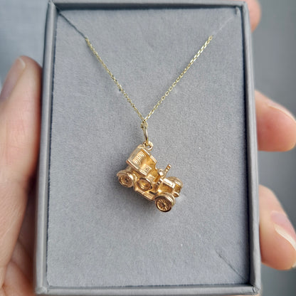 Solid 9ct Yellow Gold Old Fashioned Car Charm