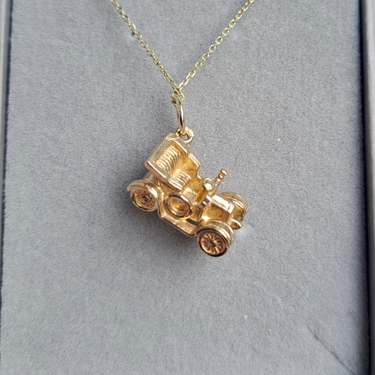 Solid 9ct Yellow Gold Old Fashioned Car Charm
