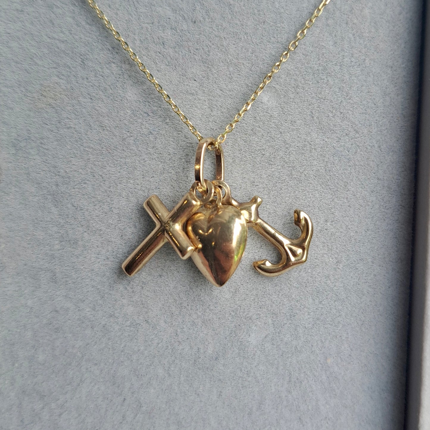 Hope, Faith and Charity 9ct Gold Charm Set - Anchor, Heart, Cross