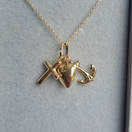 Hope, Faith and Charity 9ct Gold Charm Set - Anchor, Heart, Cross
