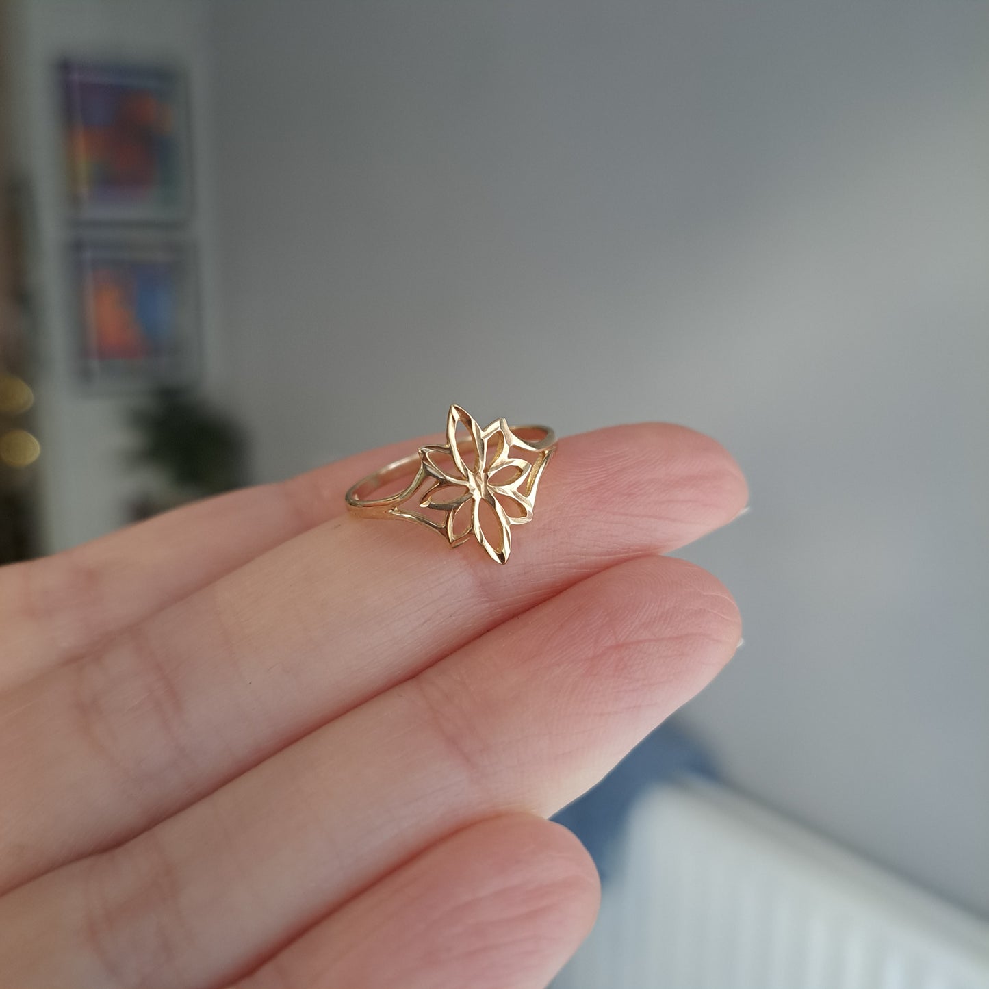 Vintage 9ct Gold Open Flower Ring, 1991