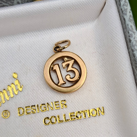 Vintage 9ct Gold Lucky 13 Round Charm, 1968