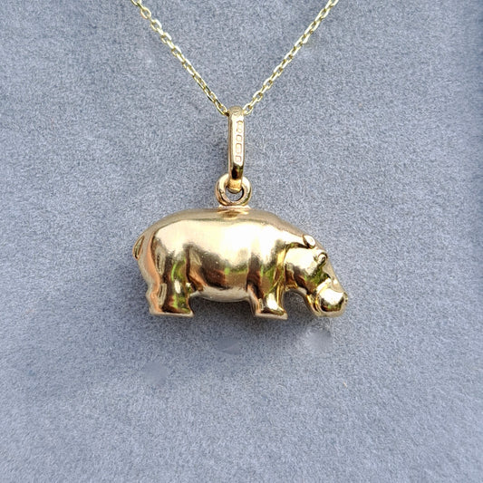 Vintage 9ct Gold Puffy Hippo Charm, 1994
