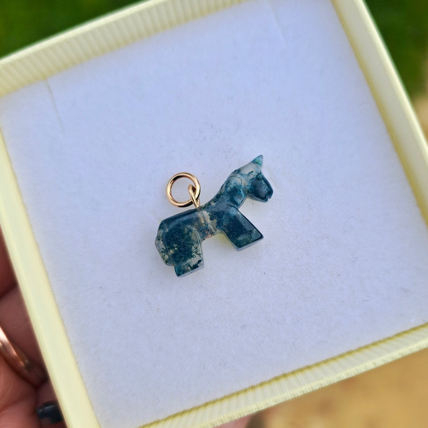 Custom Vintage 9ct Gold and Moss Agate Horse Charm