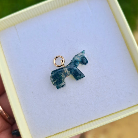Custom Vintage 9ct Gold and Moss Agate Horse Charm