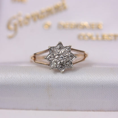 Vintage 9ct Gold and Diamond Star Cluster Ring, 1981