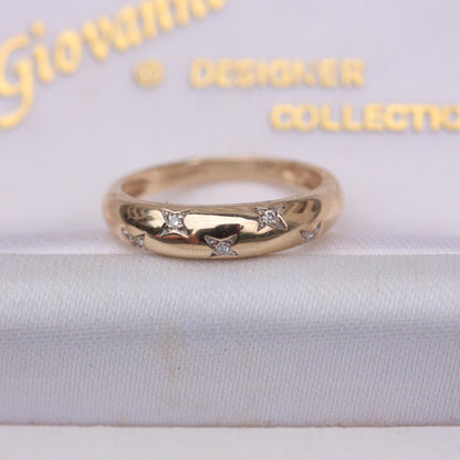 Pre-owned 9ct Gold Star Set Diamond Domed Ring