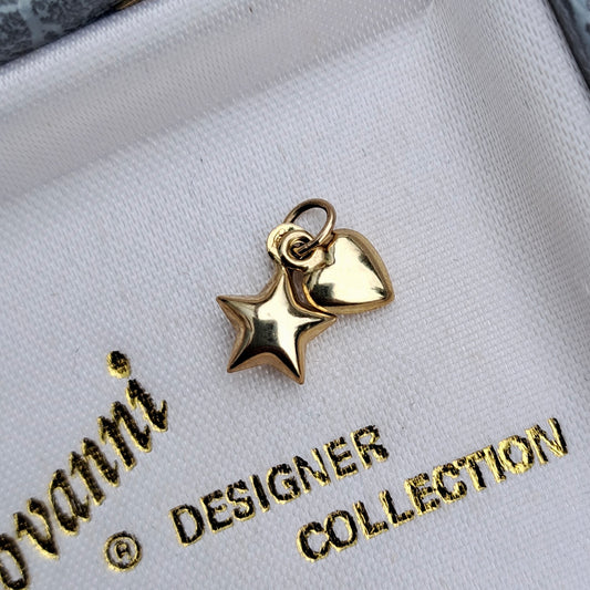 Vintage 9ct Gold Mini Star and Heart Double Charm