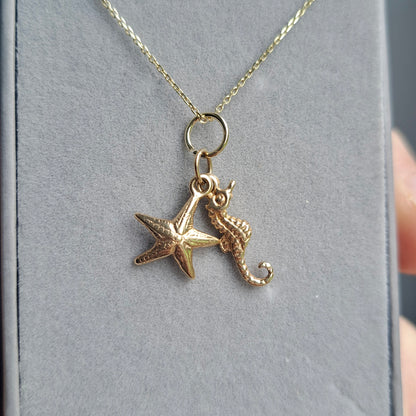 Vintage 9ct Gold Seahorse and Starfish Charm