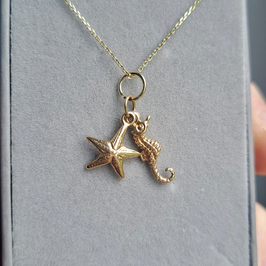 Vintage 9ct Gold Seahorse and Starfish Charm
