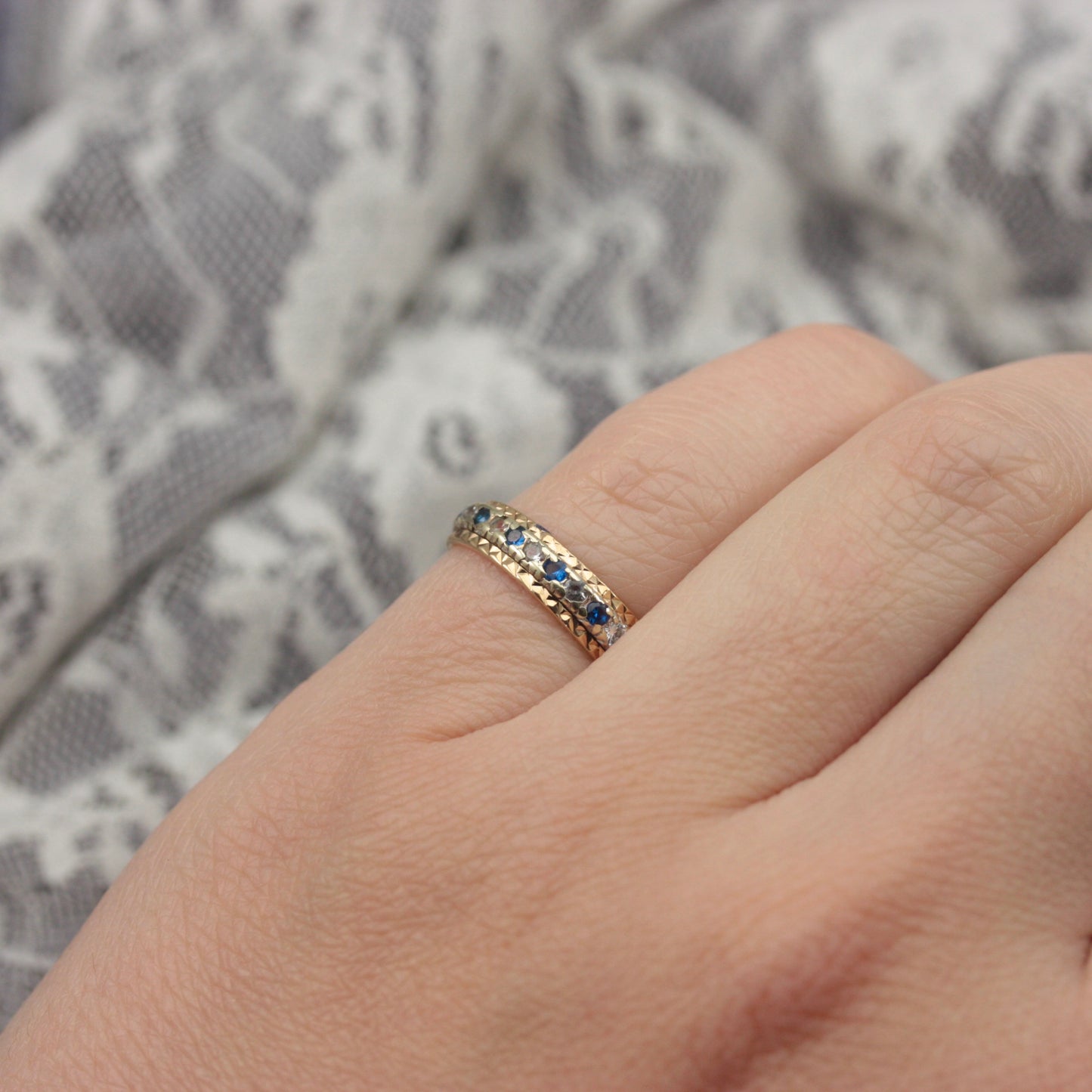 Vintage 9ct Gold, Blue and White Spinel Eternity Ring, 1972