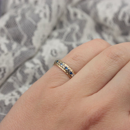 Vintage 9ct Gold, Blue and White Spinel Eternity Ring, 1972