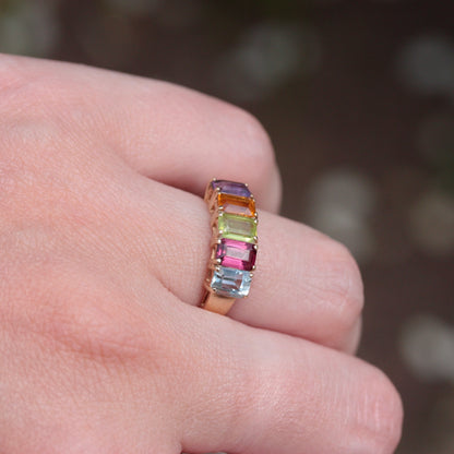 Vintage 9ct Gold Multi Gemstone Ring, 1993