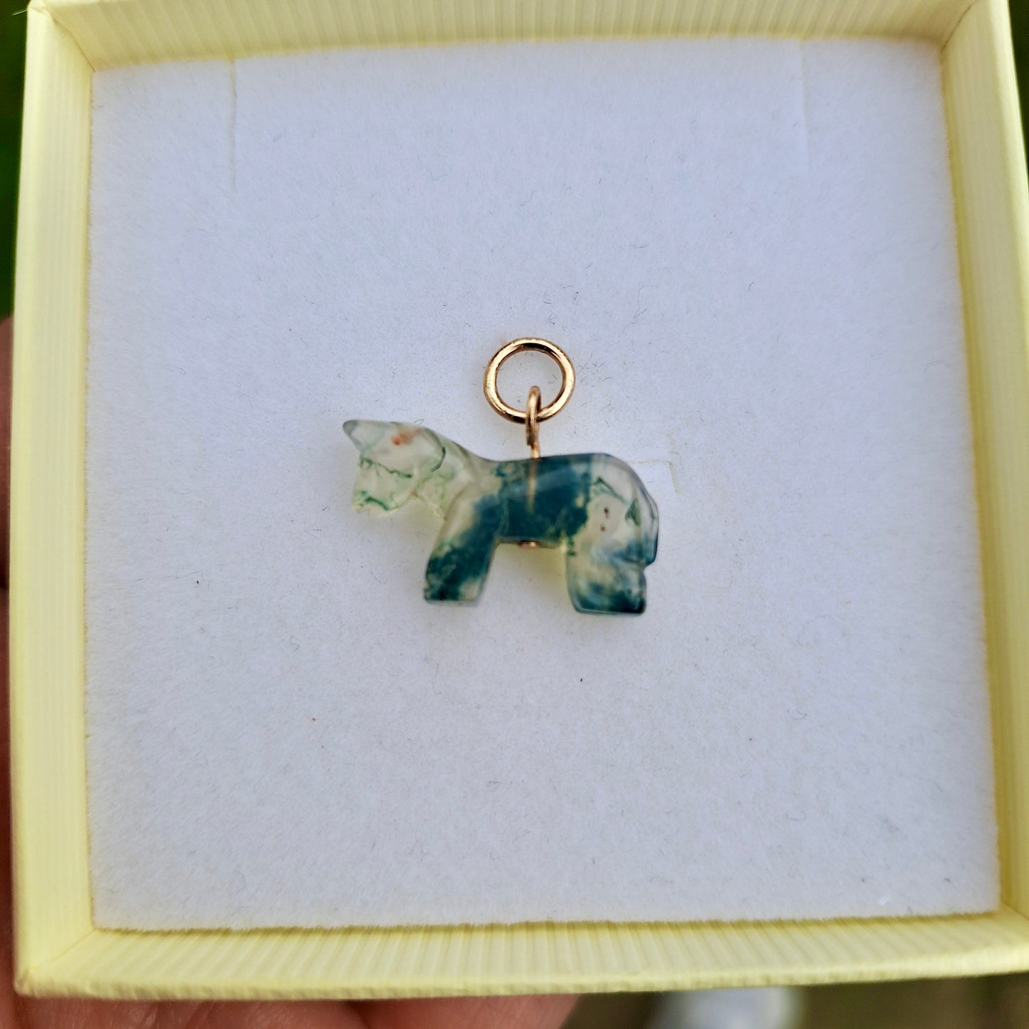Custom Vintage 9ct Gold and Moss Agate Horse Charm