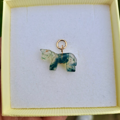 Custom Vintage 9ct Gold and Moss Agate Horse Charm