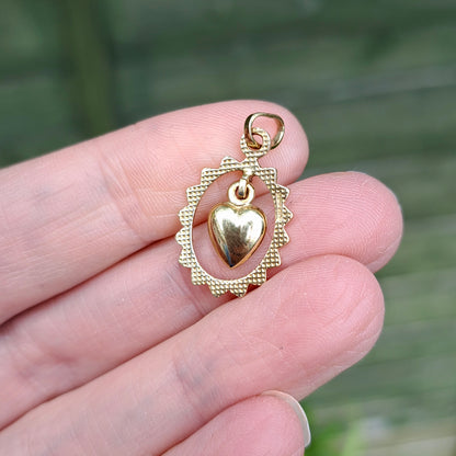 Vintage 9ct Gold Heart Dangle Pendant, 1978