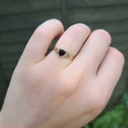 Vintage 9ct Gold and Black Onyx Heart Ring, 1989