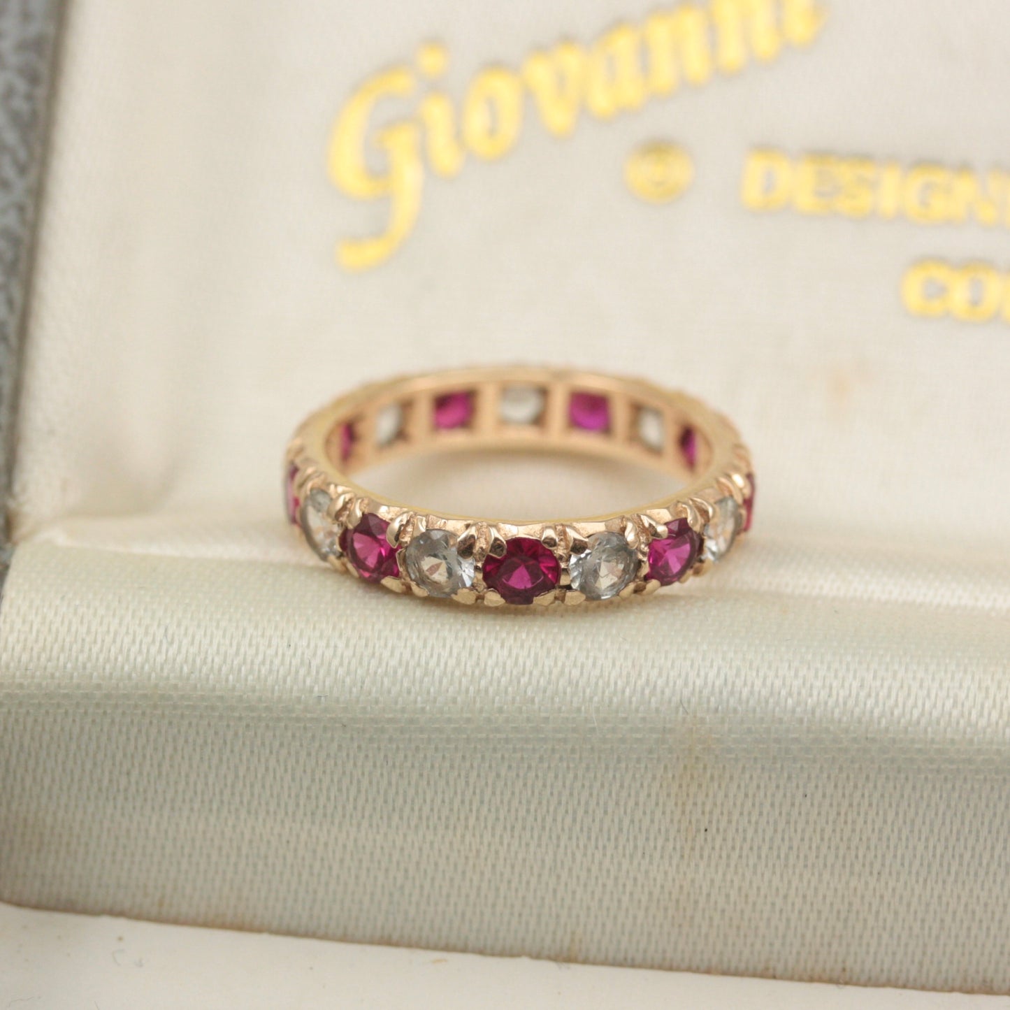 Vintage Red and White Created Spinel Eternity Ring, 1970s