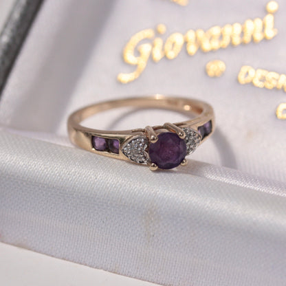 Vintage 9ct Gold Amethyst and Diamond Ring