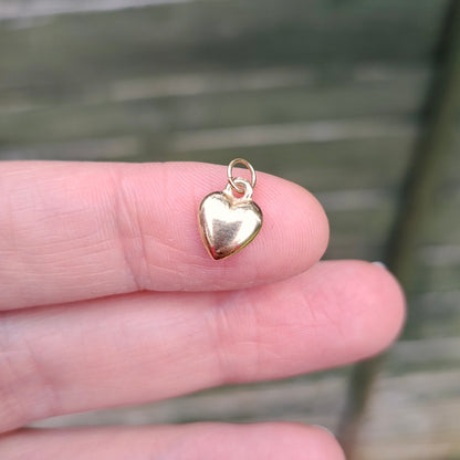 Vintage 9ct Gold Mini Plain Puffy Heart Charm, 9mm