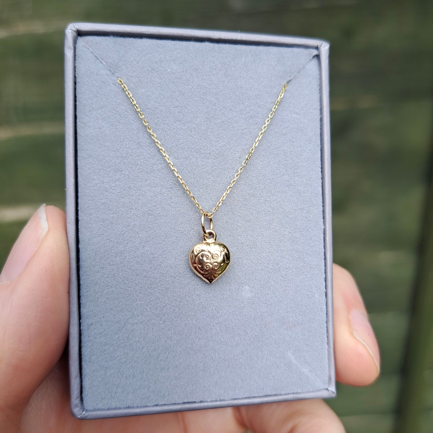 Vintage 9ct Gold Tiny Engraved Puffy Heart Charm, 8mm