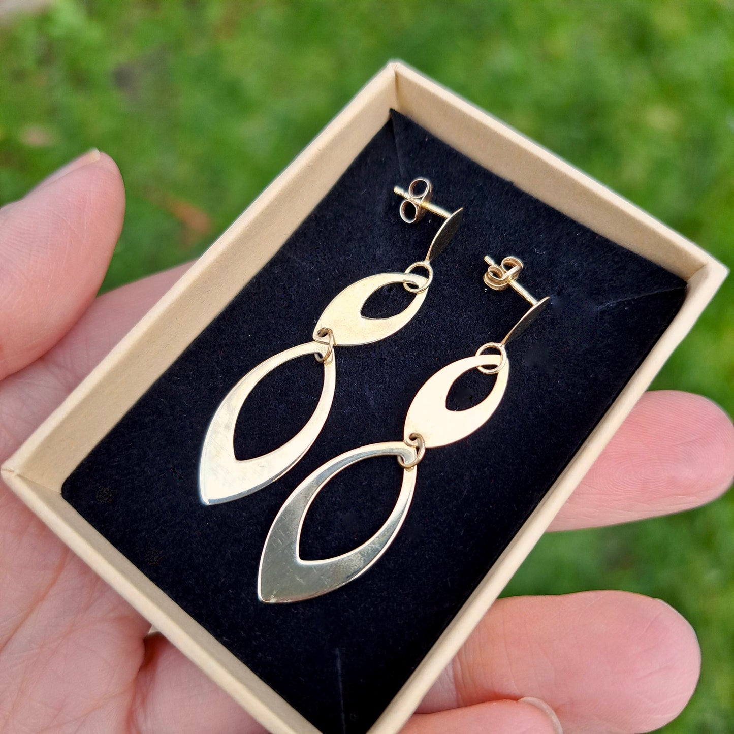 Late Vintage 9ct Gold Open Dangle Earrings