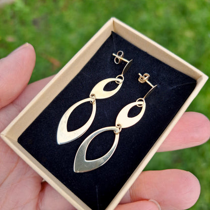 Late Vintage 9ct Gold Open Dangle Earrings