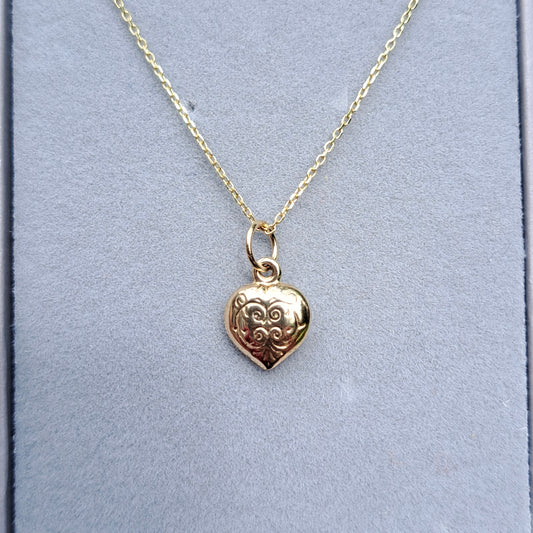Vintage 9ct Gold Tiny Engraved Puffy Heart Charm, 8mm