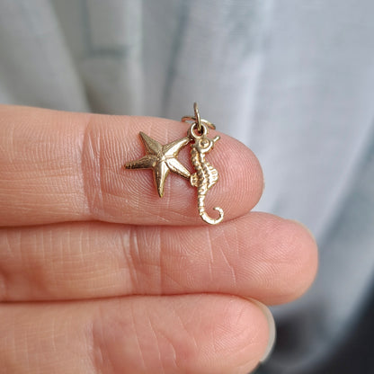 Vintage 9ct Gold Seahorse and Starfish Charm