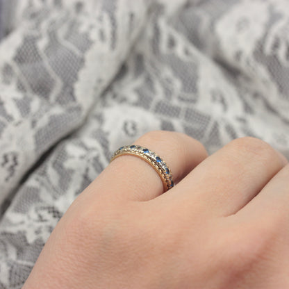 Vintage 9ct Gold, Blue and White Spinel Eternity Ring, 1972