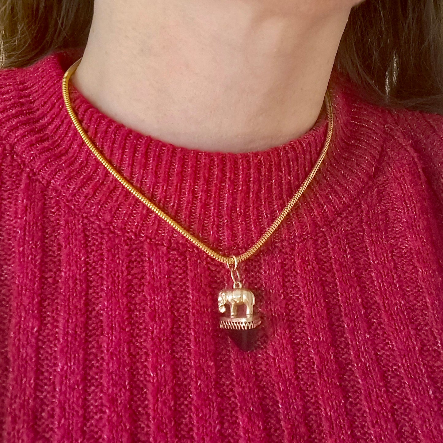 Vintage 9ct Gold and Smoky Quartz Elephant Charm / Pendant, 1968