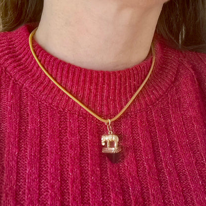 Vintage 9ct Gold and Smoky Quartz Elephant Charm / Pendant, 1968