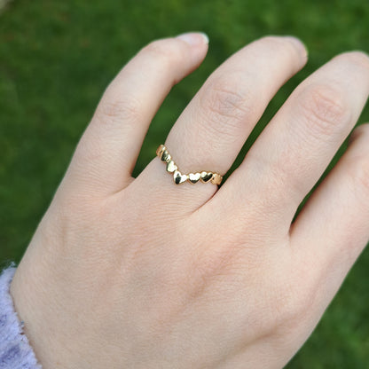 Late Vintage 9ct Gold Hearts Wishbone Ring, 1999