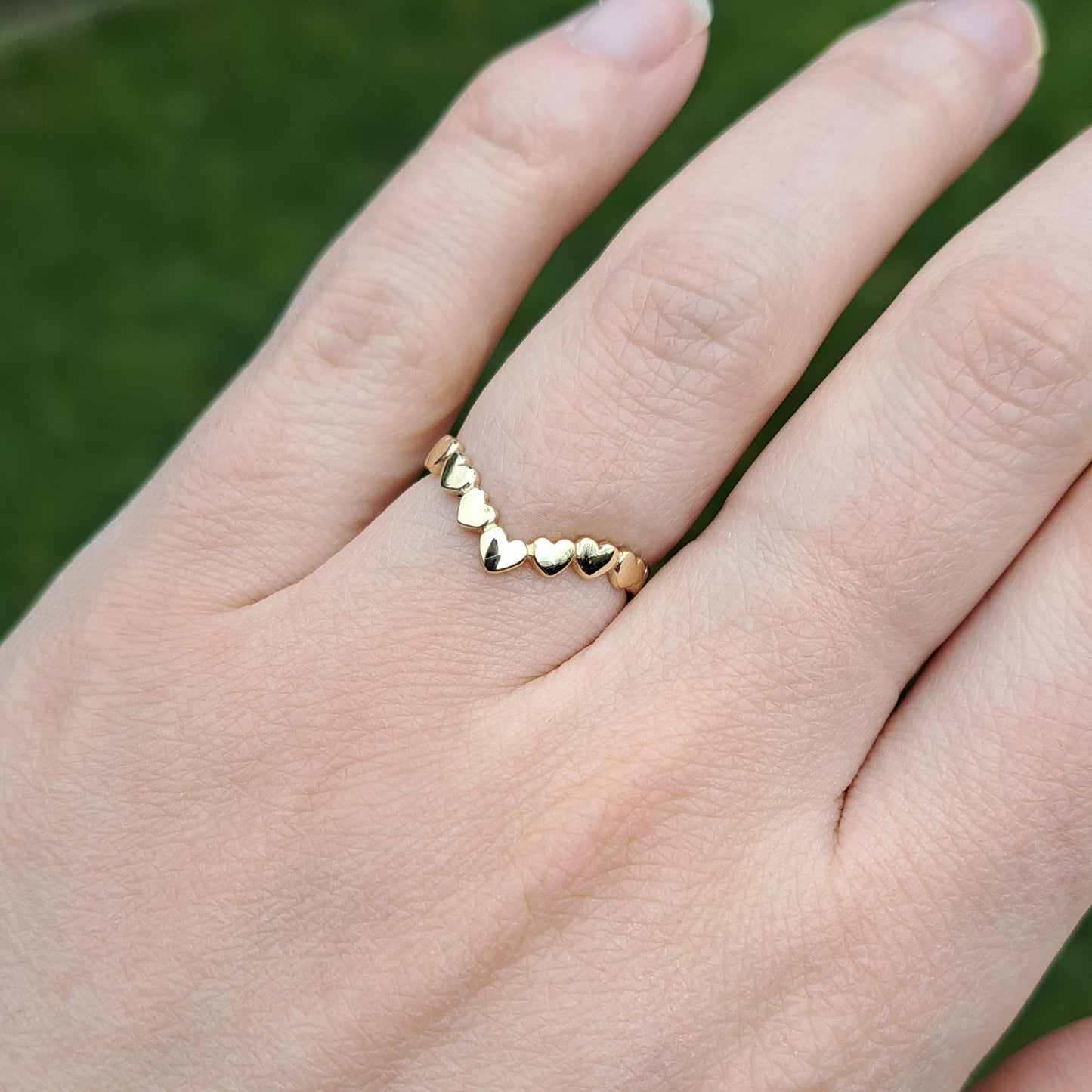 Late Vintage 9ct Gold Hearts Wishbone Ring, 1999