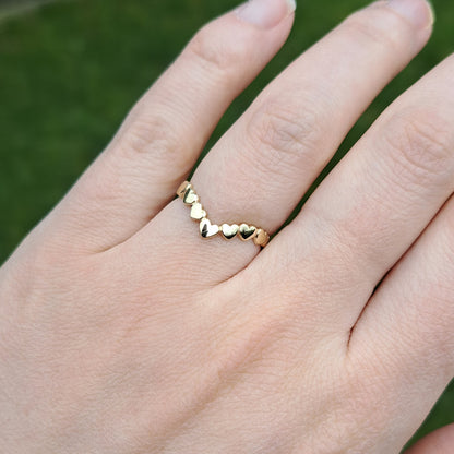 Late Vintage 9ct Gold Hearts Wishbone Ring, 1999